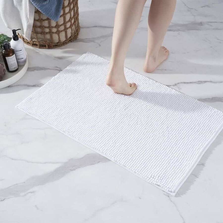 Merkloos Badmat antislip combineerbaar als badmatset badkamertapijt badmat wasbaar van chenille douchemat voor douche badkuipen wc-decoratie wit 50 x 80 cm
