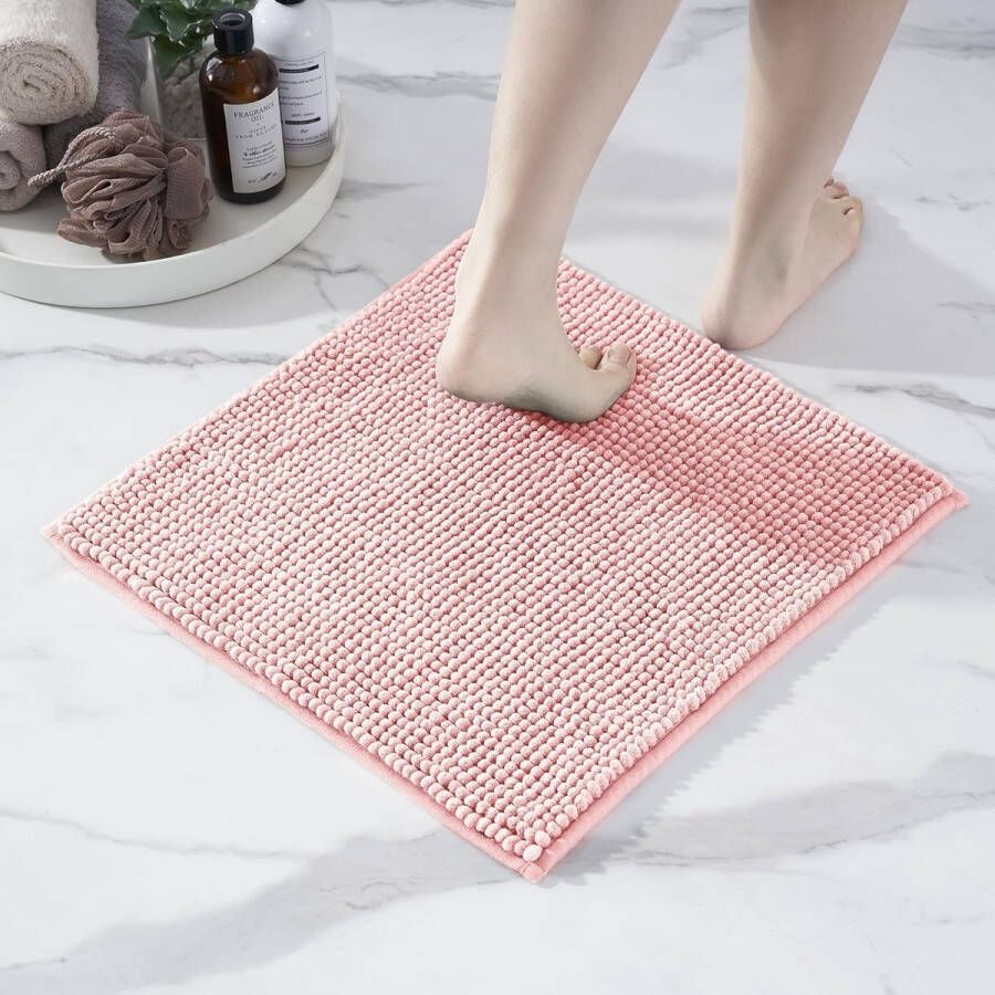 Merkloos Badmat antislip combineerbaar als badmatset badmatje wasbaar van chenille douchemat voor douche badkuipen wc-mat roze 45 x 45 cm