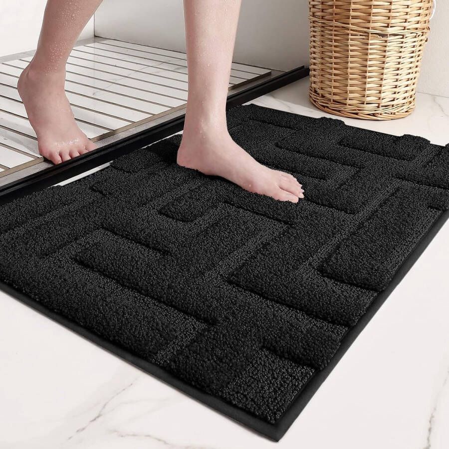 Merkloos Badmat antislip wasbaar zachte microvezel absorberende badmat antislip wasbaar voor douche badkamer bad zwart 40 x 60 cm