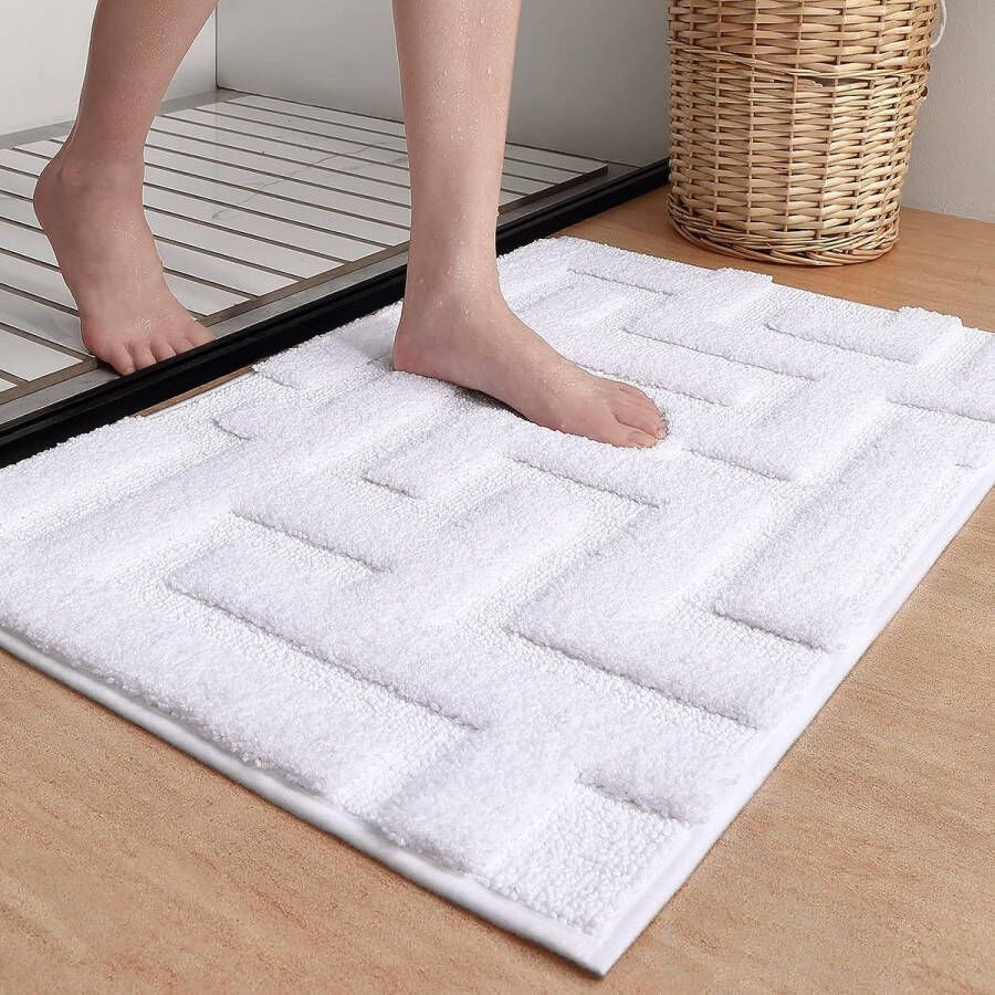 Merkloos Badmat antislip wasbaar zachte microvezel absorberende badmat antislip wasbaar voor douche badkamer bad wit 40 x 60 cm