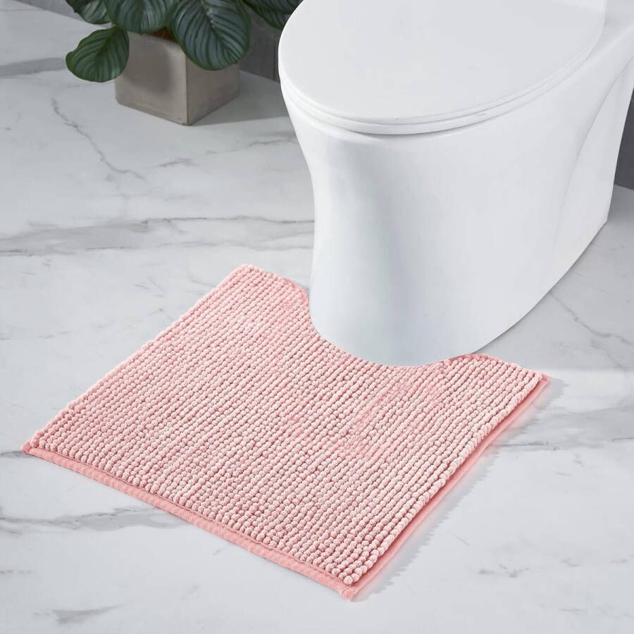 Merkloos Badmat antislip wc-mat met uitsparing als badmatset combineerbaar badkamertapijt badmat wasbaar van chenille voor vrijstaande toiletten roze 45 x 45 cm