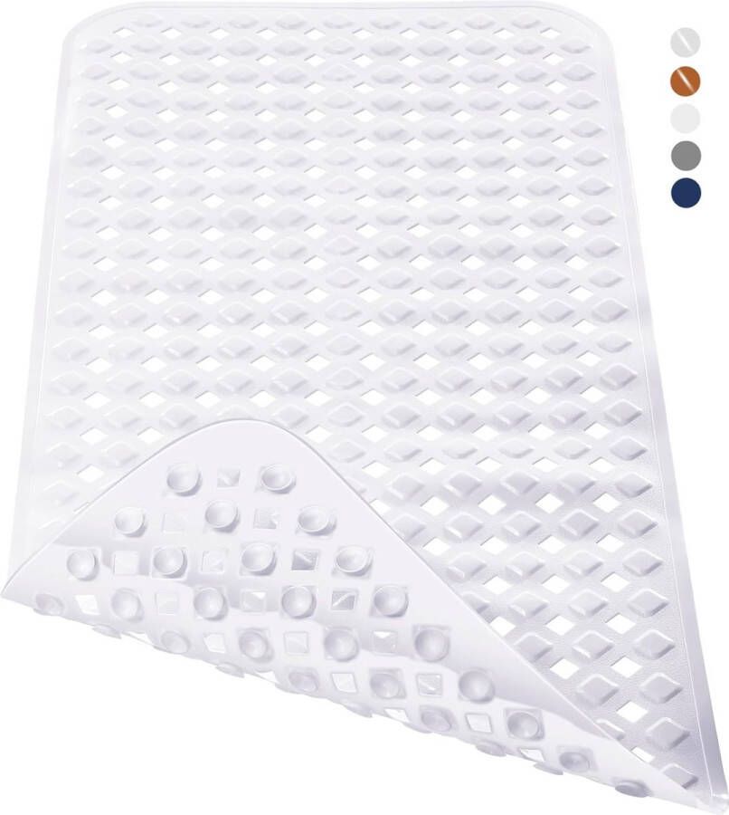Merkloos Badmat extra lange badmat voor bad antislip met afvoergaten zuignappen ftalaatvrij latexvrij BPA-vrij en machinewasbaar (70 x 40 cm wit)