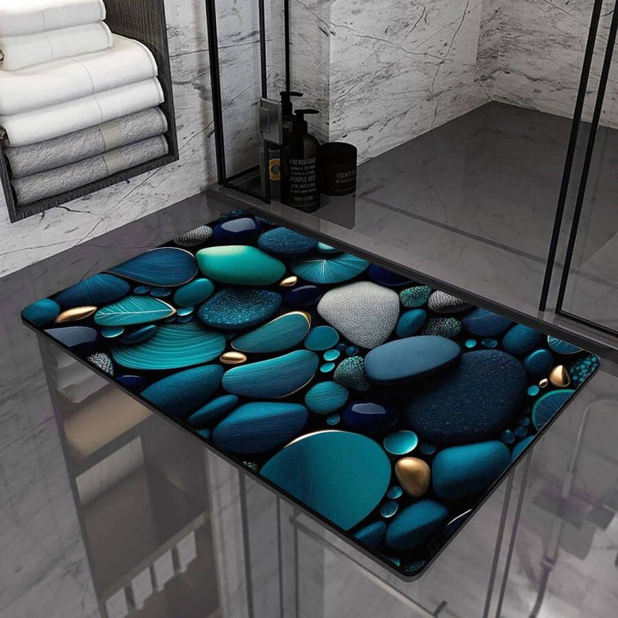 Merkloos Badmat steen (3D-patroon) badmat antislip badkamertapijt absorberend 50 x 80 cm absorberende vloermat sneldrogende badmat garneer de stemming (groen)