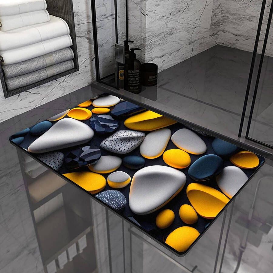 Merkloos Badmat steen (3D-patroon) badmat antislip badkamertapijt absorberende badmat 50 x 80 cm sneldrogende badmat garneer de stemming (geel)