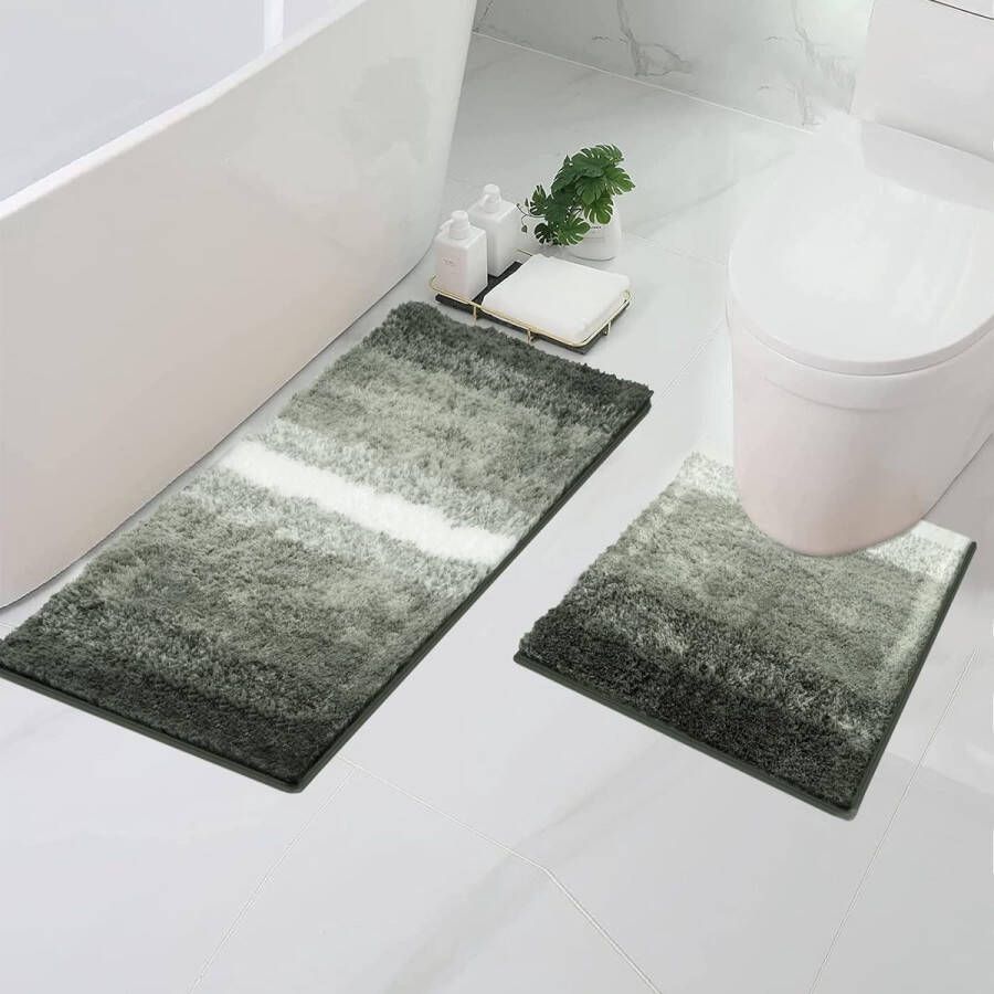 Merkloos Badmattenset 2-delige badmat 50 x 80 cm badkamermat en 50 x 50 cm U-vormige toiletmat met antislip zelfklevende achterkant voor douche vloerkuip