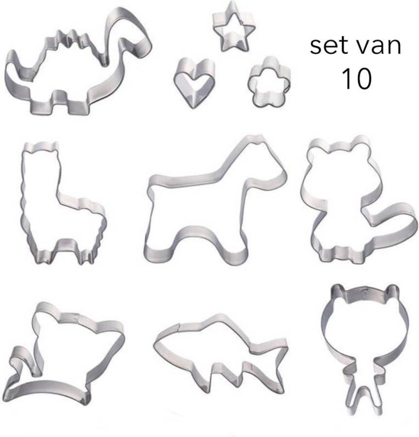 Merkloos Bakken set van 10 uitsteekvormen vrolijke dieren RVS koekjesvormen vaatwasmachine bestendig