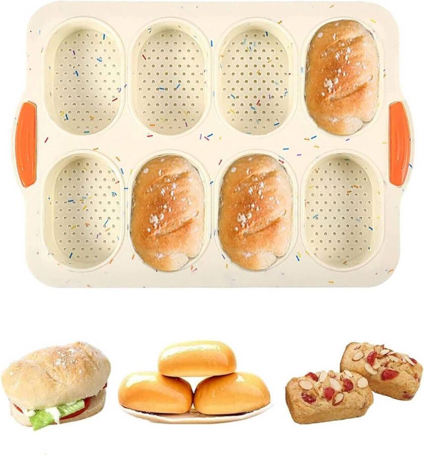 Merkloos Bakvorm voor broodjes siliconen bakvorm stokbroodvorm bakvorm voor 8 broodjes siliconen bakplaat met antiaanbaklaag