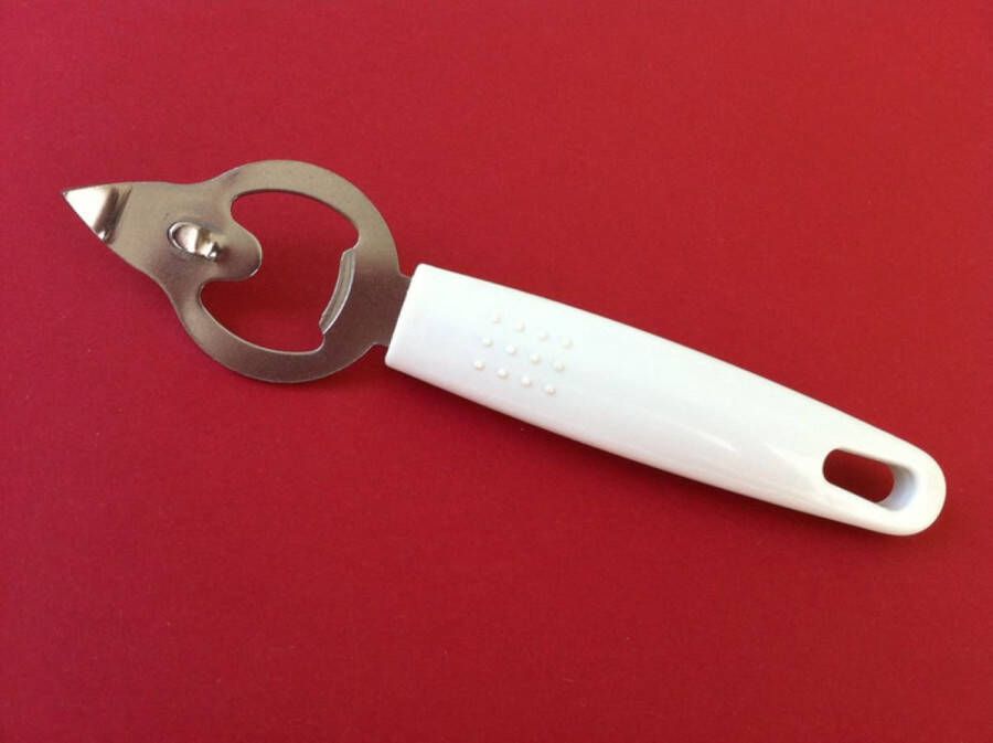 Merkloos basic flessenopener wit met ophangoog flesopener opener blik blikopener 2 in 1