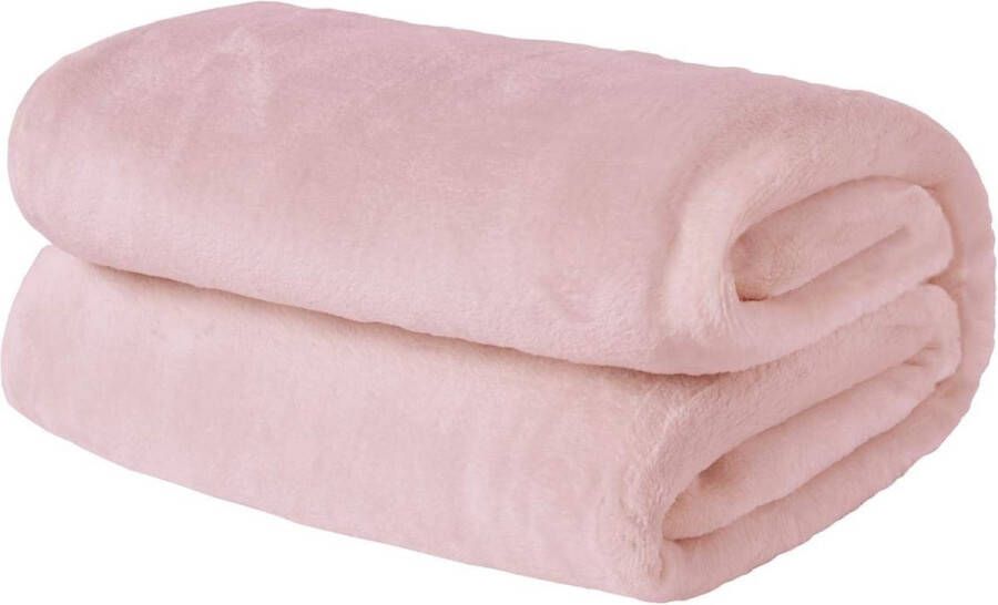 Merkloos Beddekens 100% Super Zachte Flanel Fleece Polyester Blush Roze Dubbel 150 x 200cm