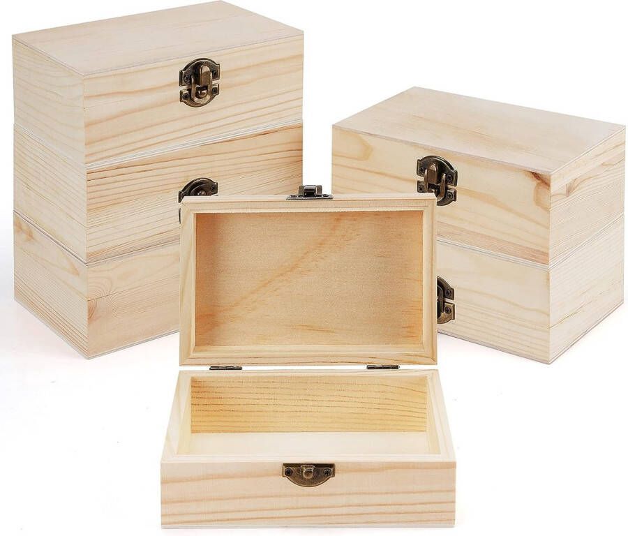 Merkloos Belle Vous 6-pack naturel kleine houten kist met deksel 15 2 x 10 x 6 cm decoratieve sieraden Houten kist voor sieraden souvenirs doe-het-zelf Kunst ambachten & schatkist Houten schatkist