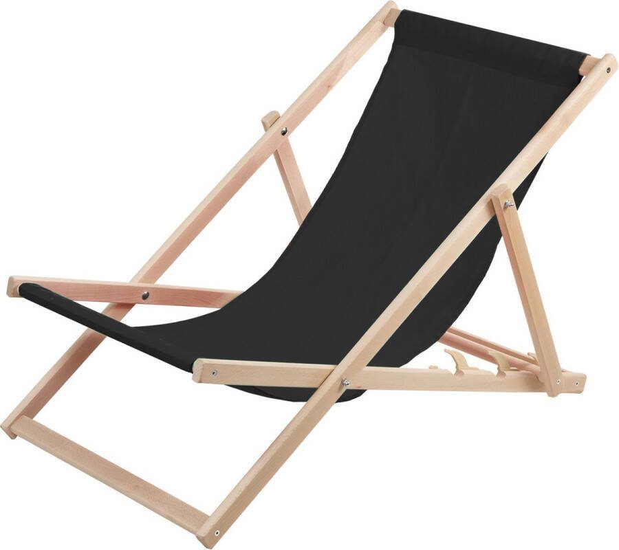 'merkloos'' Beukenhouten ligstoel strandstoel Liegbed ideaal voor strand balkon terras Zwart