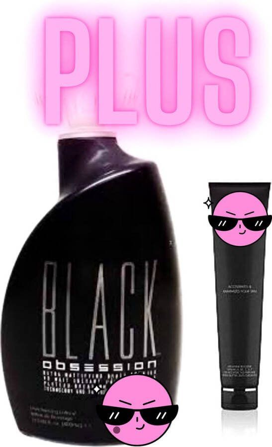 Merkloos Black Obsession 400 ml plus Bodylotion t.w.v. 40 euro exclusief bij Zonnestudio Blue Lagoon