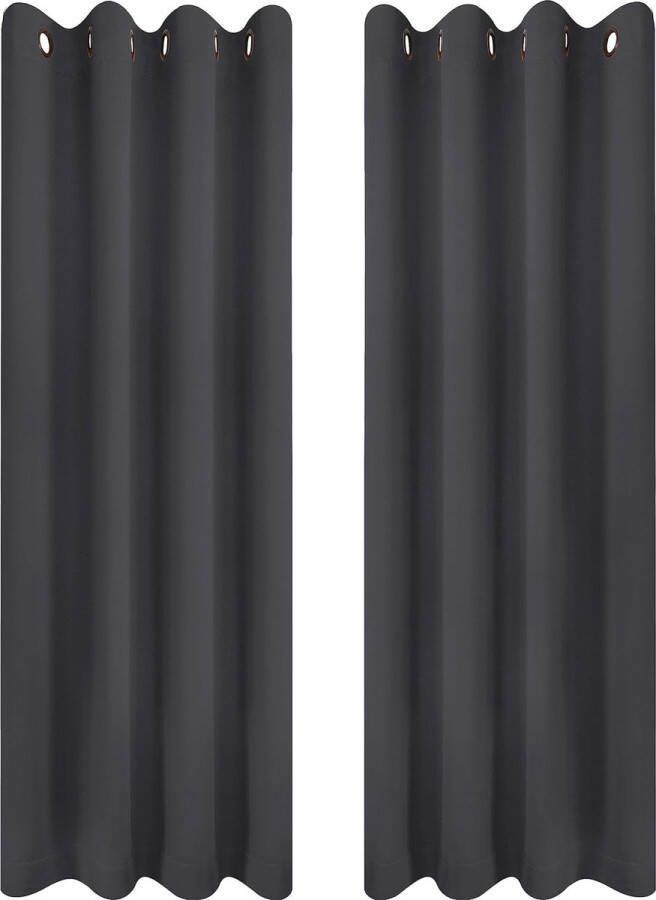 Merkloos Blackout Gordijnen Oogjes 2 Panelen [140x245 cm Grijs] Thermische en Geluidsisolerende Gordijnen voor Slaapkamer en Woonkamer