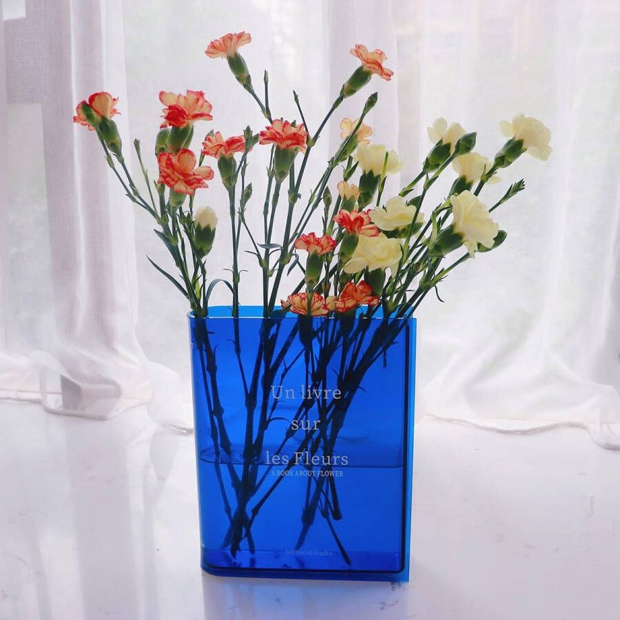 Merkloos Boekenvaas Tafeldecoratie Bloemenvaas Tulpenvaas Kleine vazen ​​voor tafeldecoratie Heldere boekenvaas Bloemenvaas van helder acryl voor bloemen of kunstbloemen (blauw acryl)