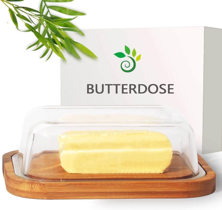 Merkloos Botervloot van glas en bamboe milieuvriendelijke en duurzame bamboe hoogwaardig glazen deksel boterbox 250 g boter