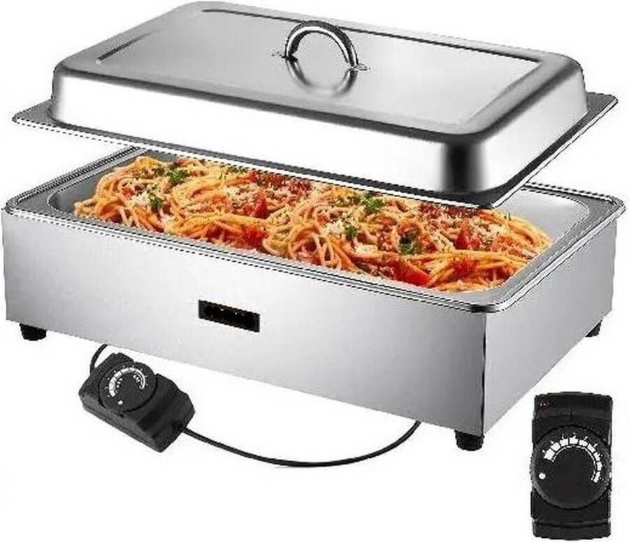 ShopbijStef Buffetwarmer Elektrisch Chafing Dish Warmhoudbakken met Draaiknop Zilver