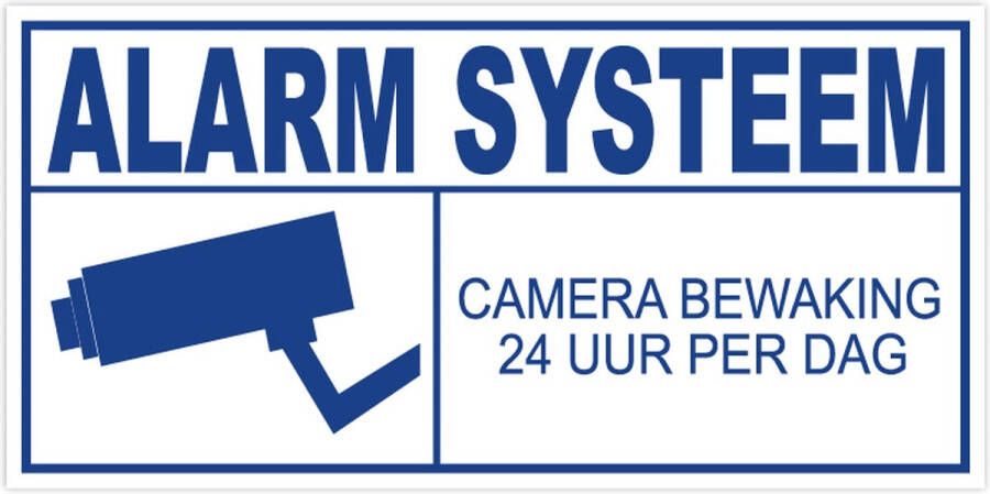Merkloos Camera Alarm Systeem Sticker Blauw Set van 3 Stickers 7 5 x 3 7 cm