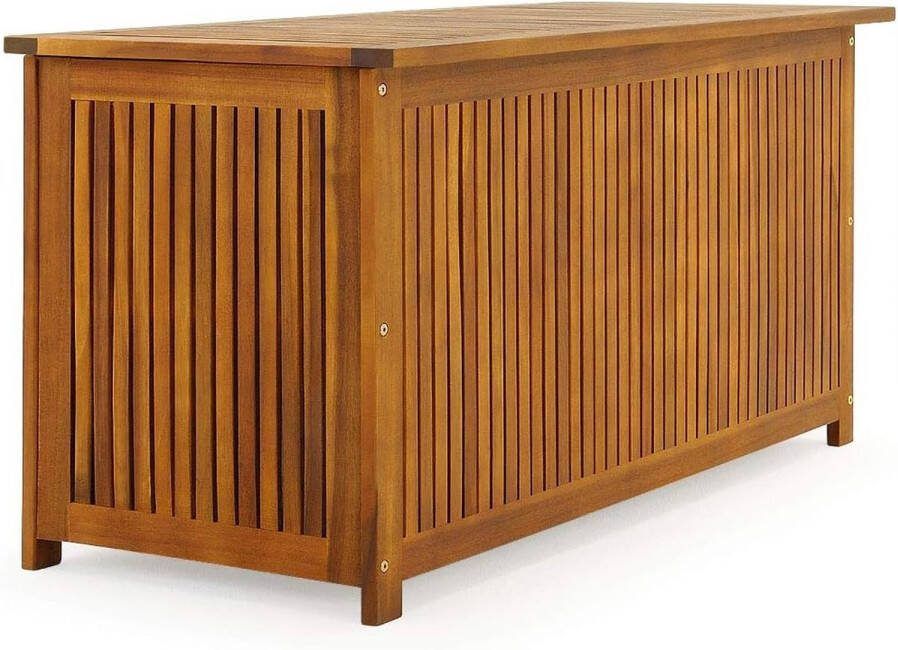 Merkloos Casaria Opbergbox 115 cm acaciahout binnenzeil voorgeolied tuin houten kist kussenbox tuinbox opbergbox outdoor kist bruin box regenbescherming