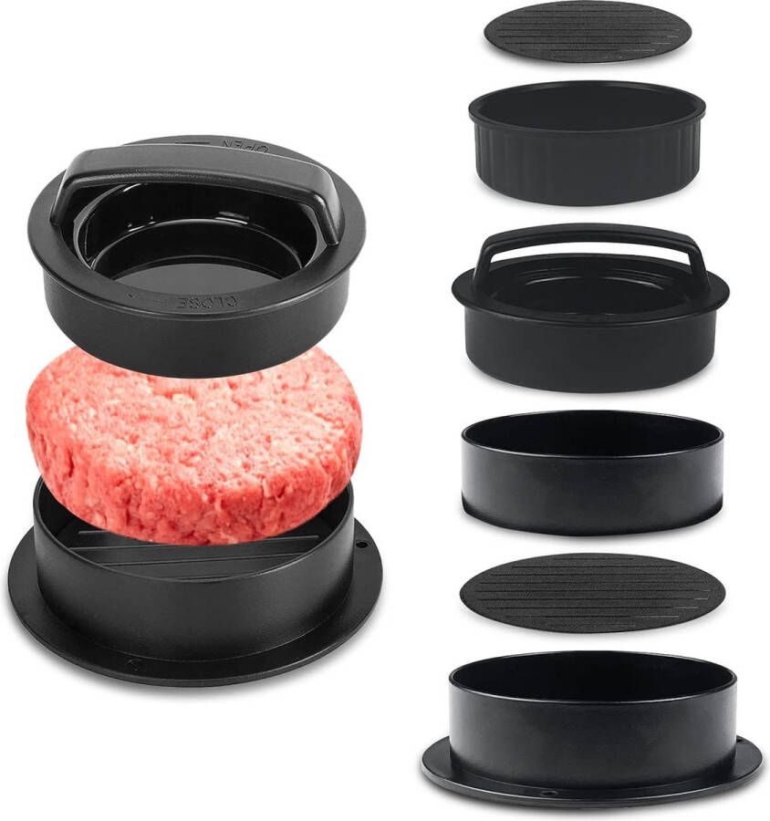 Merkloos Ceisazira Professionele hamburgerpers 3-in-1 anti-aanbaklaag hamburgerpers met handvat van ABS steakvorm voor lekkere hamburgers peddels cheeseburgers vleesballen grill