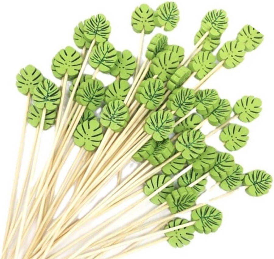 Merkloos Cocktailprikkers met Tropische Palmblaadjes Tropisch 24 stuks 3D Cocktailparty Feestelijk Decoratie Tropische sfeer Zomers gevoel Bamboe Cocktailprikkers