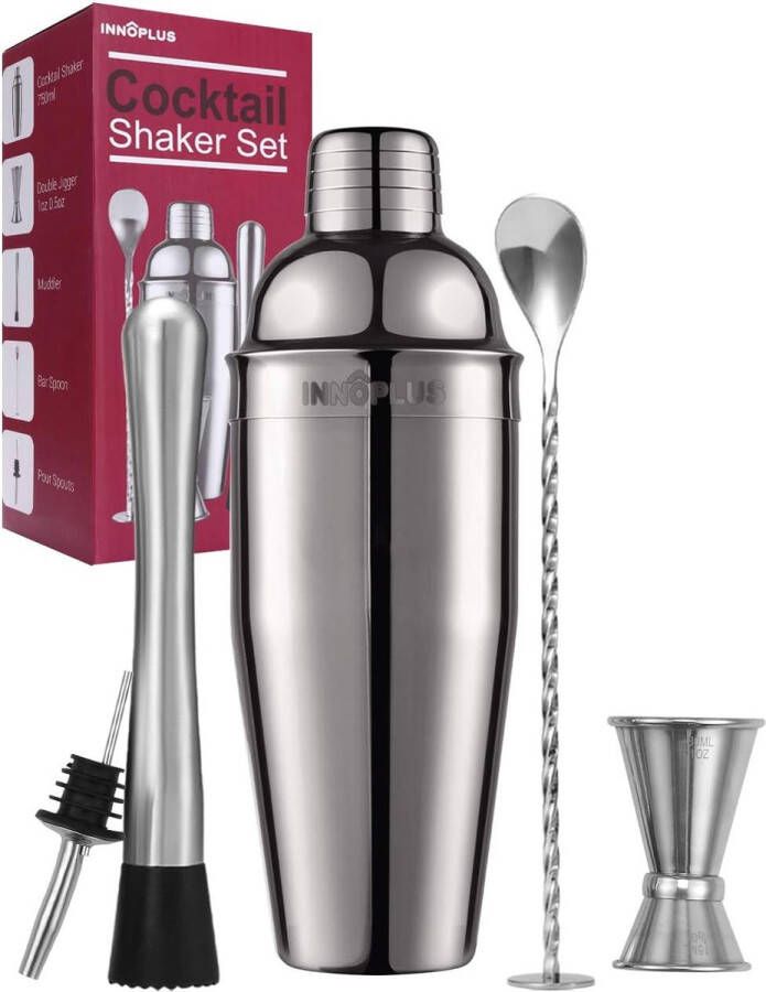 Merkloos Cocktailshaker Cocktailset 750 ml Barman Cocktailshakers Baraccessoires Roestvrij Staal 5 Stuks Martini Mixer Schenker Alcohol Schenker Barlepel Muddler Jigger Kerstmis