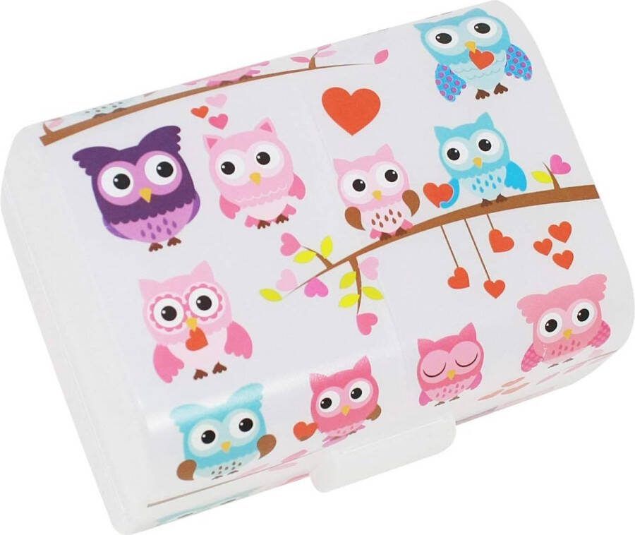 Merkloos COM-FOUR lunchbox Uilen voor onderweg lunchbox met 3 vakken ontbijtbox 17 x 13 x 10 cm (001 stukjes uilen)
