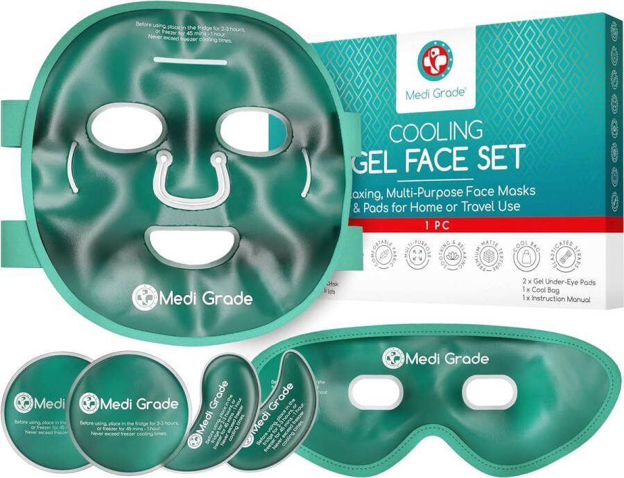 Merkloos CVerkoelende Gel Gezicht Masker en Koud Oogmasker Veilige Gel-Technologie Medi Grade Complete Gel Set Gezicht Ogen Onder Ogen Ice Pack Koeltas Inbegrepen Kalmerende Kou Tegen Wallen en Kringen