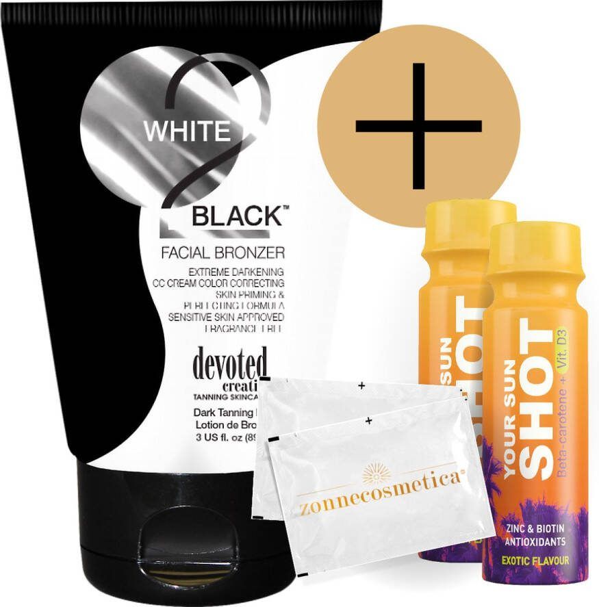 Merkloos Devoted Creations White 2 Black Facial Bronzer + 2 Your Sun Shots + 2 Verfrissingsdoekjes