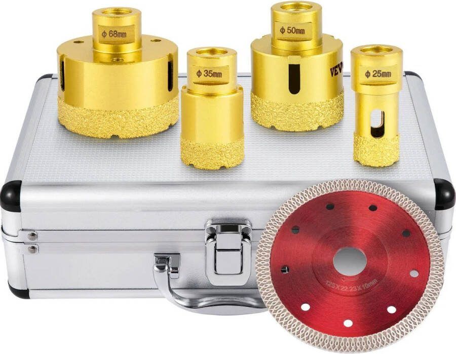 Merkloos Diamantboren Set 5 stuks Tegels-Incl. 25 35 50 68mm Diamant Boren en 1 Zaagblad-voor het Boren van Keramiek Marmer Metselwerk Graniet