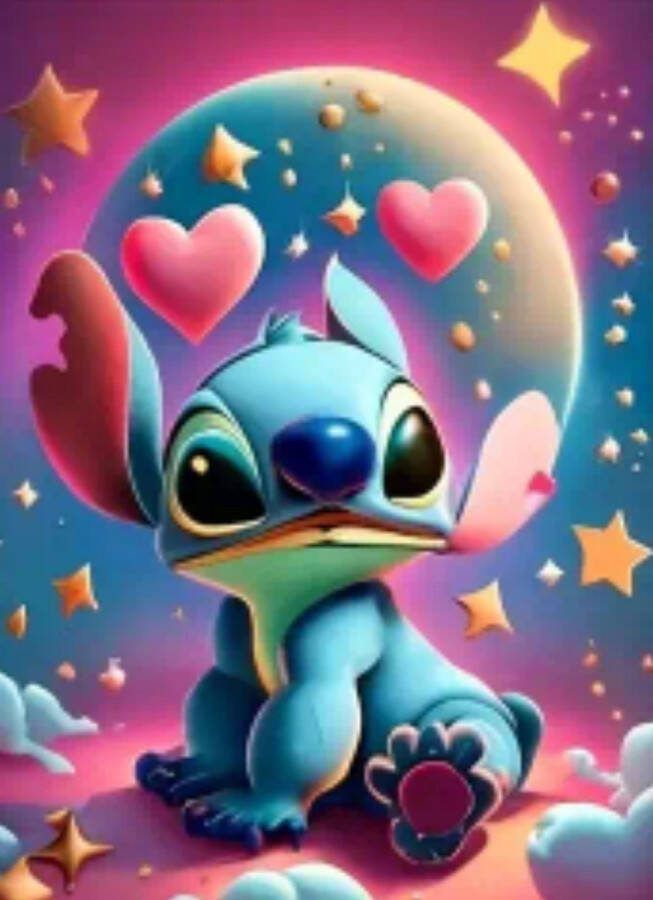 Merkloos Diamond painting Disney Stitch 30x40 ronde steentjes