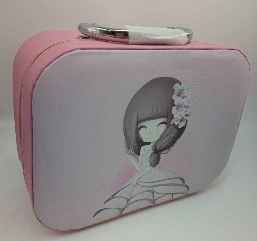 Merkloos Diamond painting Luxe Stockage koffer opbergkoffer 24 potjes Licht roze met meisje