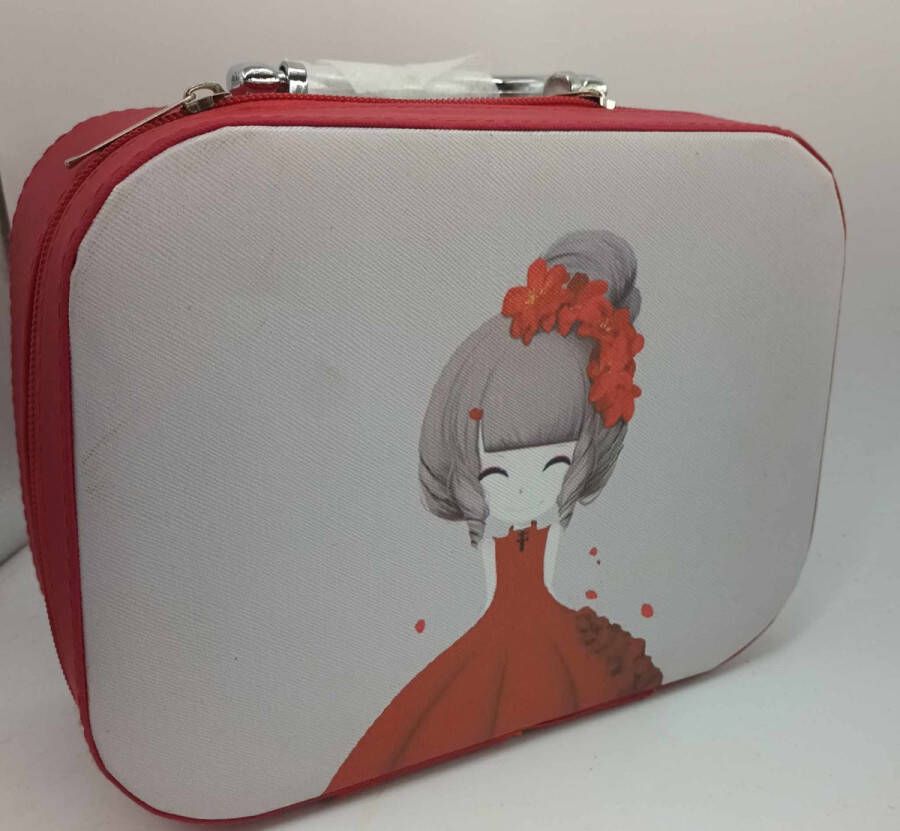 Merkloos Diamond painting Luxe Stockage koffer Opbergkoffer 24 potjes rood met meisje