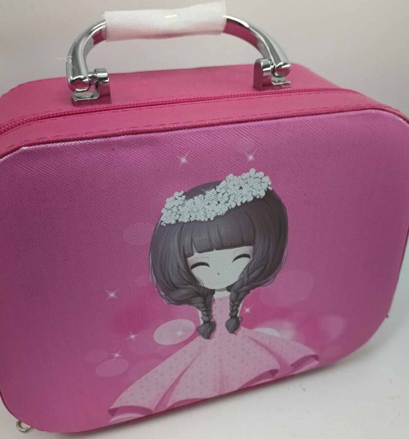 Merkloos Diamond painting Luxe Stockage koffer opbergkoffer 24 potjes roze met meisje