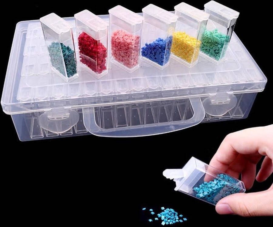 Merkloos Diamond painting Opbergdoos Rechthoek Box Case Met 64 Tic Tac doosjes stickervel inbegrepen