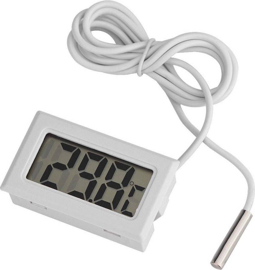 Merkloos Digitale Thermometer met Meetsonde geschikt voor o.a. koelast aquarium zwembad vriezen etc. Meetsonde -5ºC +70ºC 1 Meter Kabel Wit