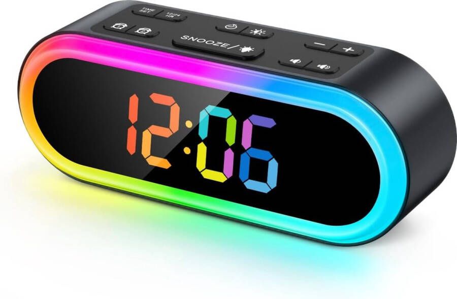 Merkloos Digitale Wekker 7 Wekgeluiden RGB 15-120 Minuten Automatische Uitschakeltimer Voor Volwassen en Kinderen Kinderwekker Dimmen Slapen Zwart