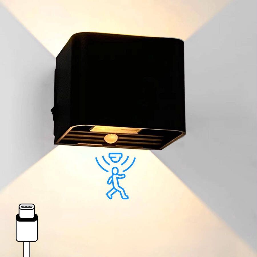 Merkloos Dubbele Set Oplaadbare Dimbare Wandlampen Touch Control USB Oplaadbaar Zonder Boren Zwart Perfect voor Slaapkamer Woonkamer & Overkappingen