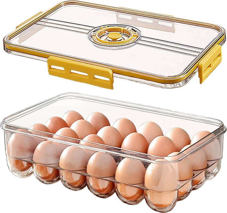 Merkloos Eierhouder 24 eieren eierbox transparante eierhouder voor koelkast met tijdschaal opslagdatum voor eieren verse eieren en eendeneieren bewaren (4 x 6)