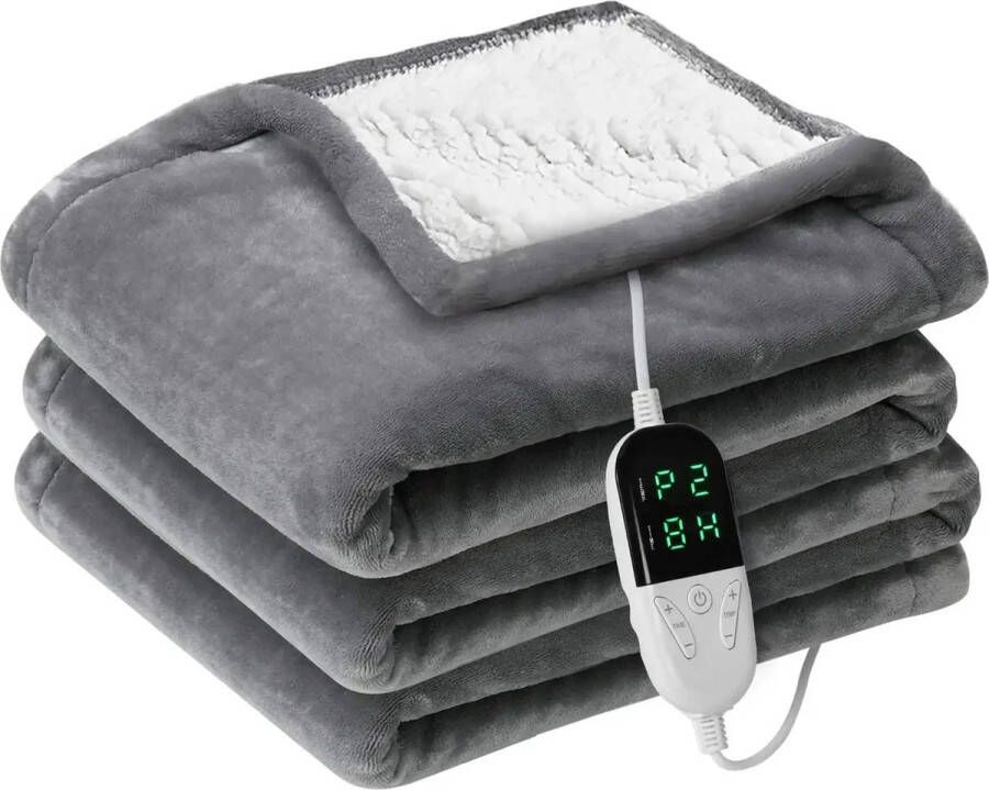 Merkloos Elektrische deken Warmte deken Electric Blanket Heated Blanket Met Dubbelzijdige Verwarming Electric Heater Met Timer 150 x 180 Grijs