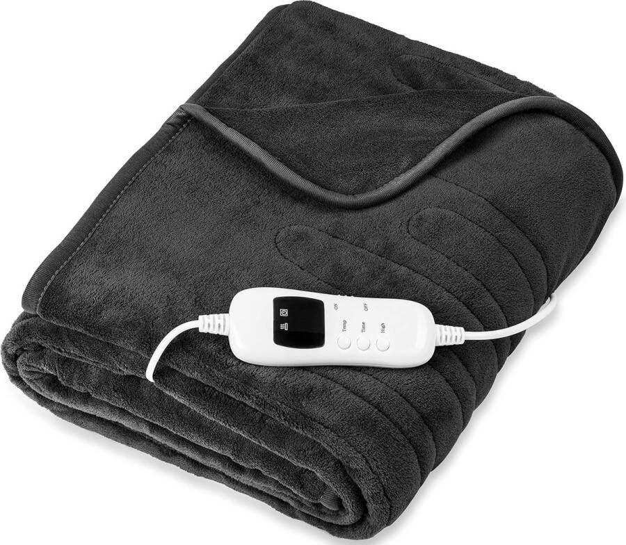 Merkloos Elektrische deken Warmtedeken van pluche Wasbaar 9 temperatuurstanden Digitaal display 180 x 130 cm