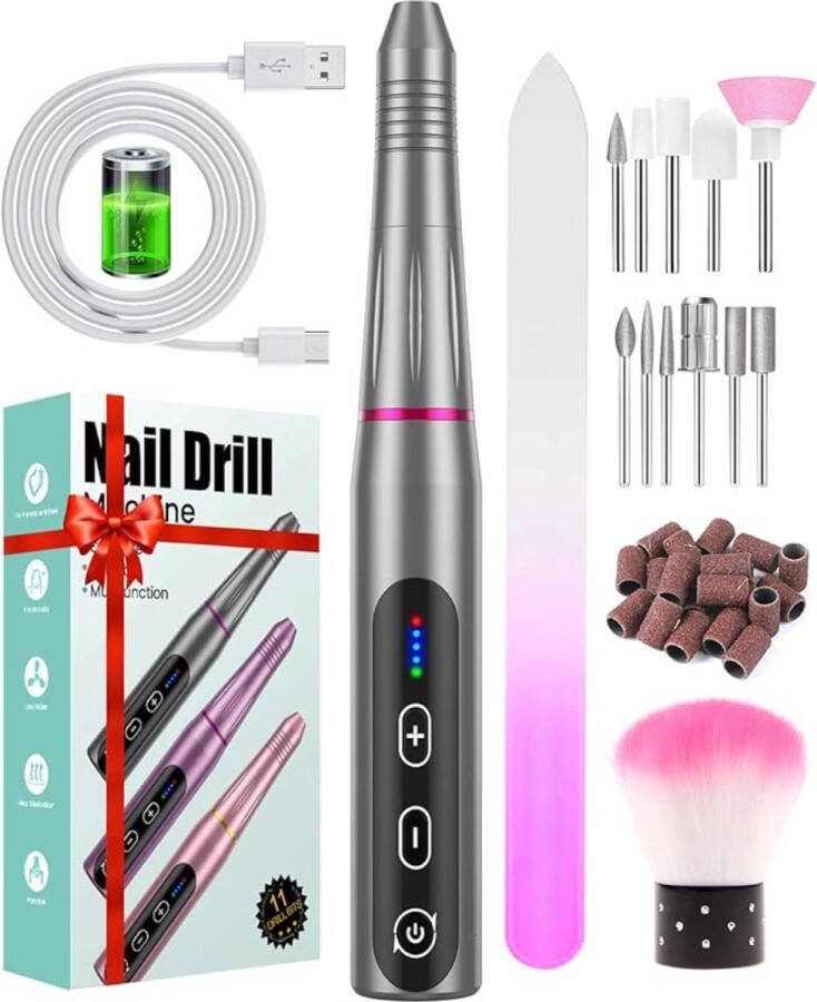 'merkloos'' Elektrische Nagelvijl Draadloze voor Acryl- Gel- en Natuurlijke Nagels Elektrische Nagelfrees USB-oplaadbaar 20.000 RPM 5 Snelheden Instelbaar Nagelboor voor Beginners en Professionele