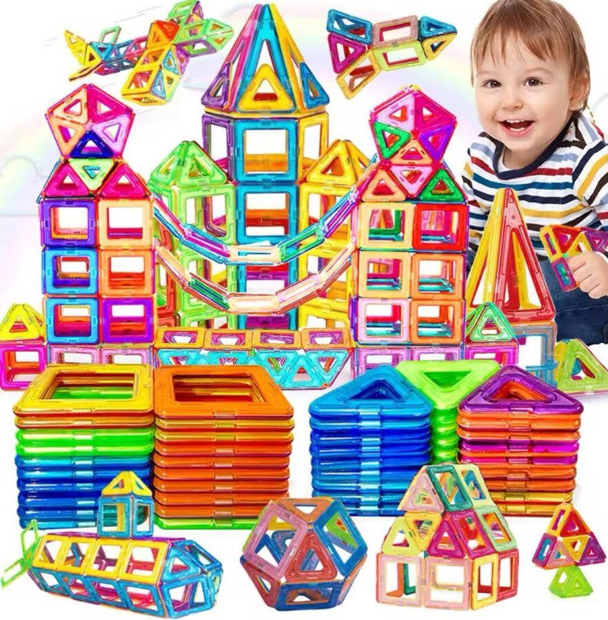 Merkloos Esem Magnetisch Speelgoed – 128 stuks -magna tiles Constructie speelgoed Magnetische tegels Montessori speelgoed- Magnetic toys Magnetische bouwstenen Speelgoed Kinderen