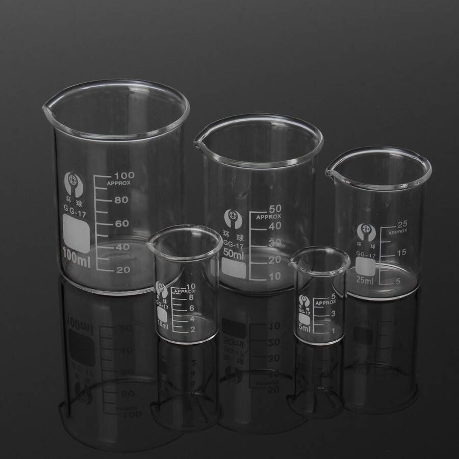 Merkloos EsportsMJJ Glazen maatbekers 5 stuks; verschillende volumes: 5 ml 10 ml 25 ml 50 ml 100 ml