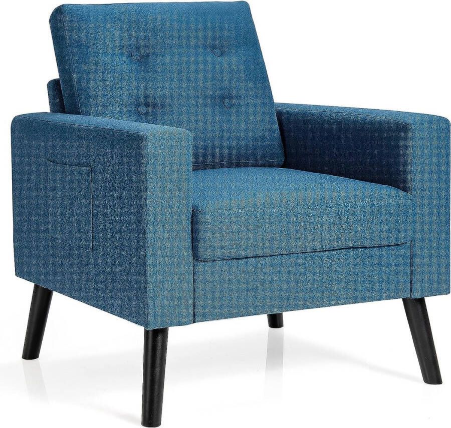 Merkloos Fauteuil met 2 zijzakken oorfauteuil met armleuningen en rugkussens enkele bank gevoerd televisiestoel relaxstoel clubstoel voor woonkamer slaapkamer en kantoor modern (blauw)