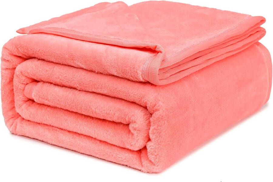 Merkloos Fleece deken eenpersoons 380 g m² superzachte banksprei grote plaid voor bank flanellen pluizige deken voor bed en bank reizen roze 130 x 160 cm
