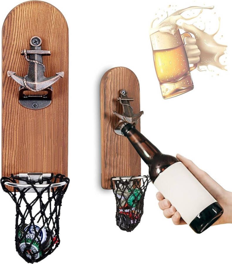 Merkloos Flesopener met magneet vintage houten wand-bieropener unieke cadeau-ideeën voor mannen papa vriend echtgenoot coole gadgets voor Thanksgiving Kerstmis