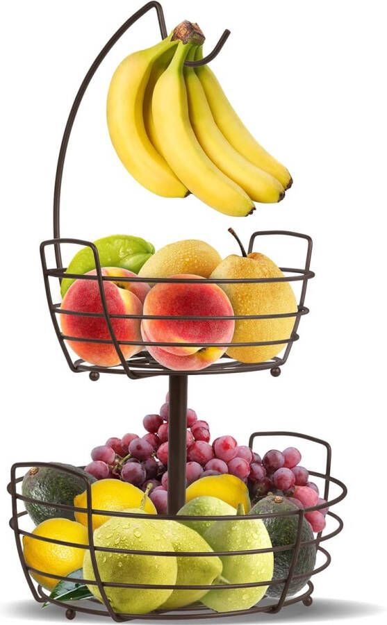 Merkloos Fruitmand 2 lagen bananenhouder keuken fruitstandaard voor het werkblad metalen fruitschalen voor groenten en fruit brons