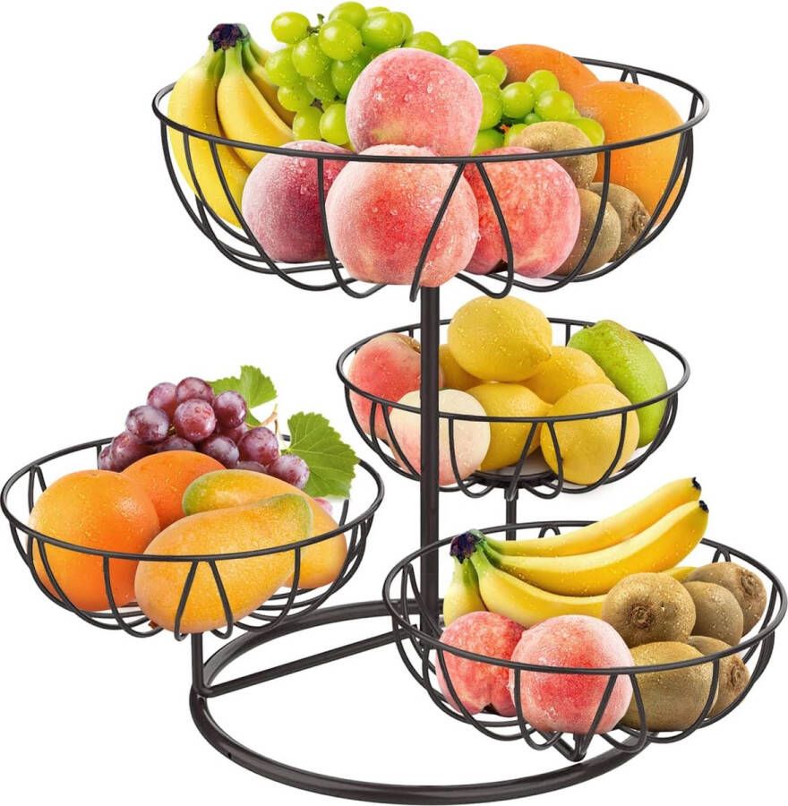 Merkloos Fruitmand met 4 niveaus afneembare fruitschaal voor het werkblad keuken hoge capaciteit metalen decoratie fruitetagère brons