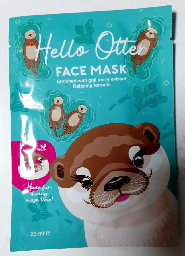 Merkloos Gezichtsmasker Hello Otter facemask verfrissend met goji bessen 23 ml grappig dierenmasker tissue mask