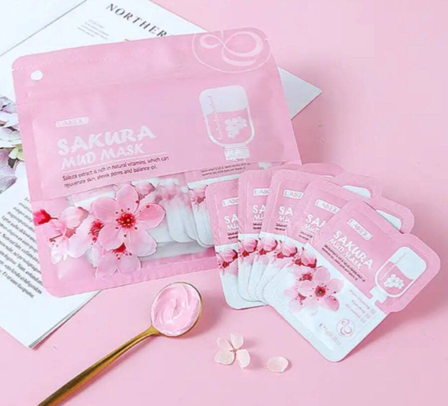 'merkloos'' Gezichtsmasker Sakura Mud Mask Roze Korean skin care modder masker Koreans Verfrissende Diep Reinigende pore verkleinende gezichtsmasker 5 stuks